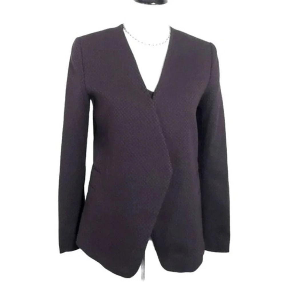 Dex the suit shop M purple + black tweed open front blazer